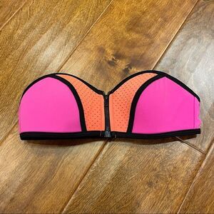 Victoria’s Secret Pink Bikini Top Bandeau Scuba Style Top Pink, Orange and Black